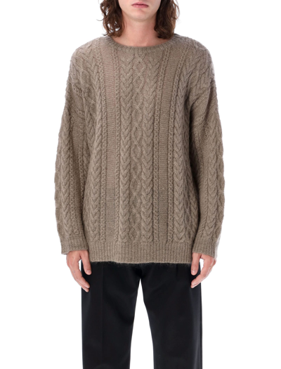 Shop Undercover Cable Knit Sweater In Grey Beige