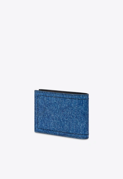 Shop Moschino Bi-fold Wallet In Denim Print Leather In Blue