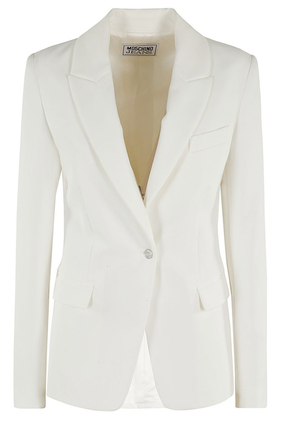 Shop Moschino Jeans Single Breasted Tailored Blazer In White