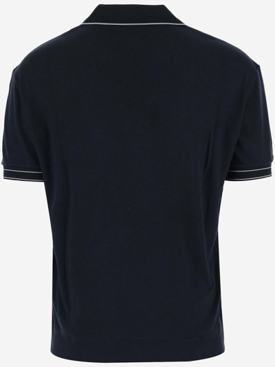 Shop Giorgio Armani Wool And Viscose Blend Polo Shirt In Blue