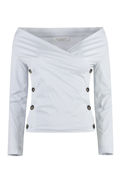 Philosophy Di Lorenzo Serafini Modern Crepe Blouse With Side Button Fastening In Light Blue