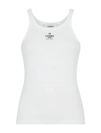 Shop Fendi Top Ribbed Cotton Jersey In Znm White