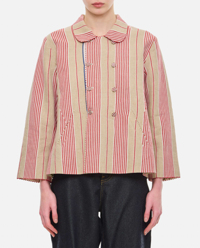 Shop Péro Cotton And Linen Double Breasted Jacket In Multicolour