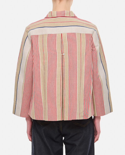 Shop Péro Cotton And Linen Double Breasted Jacket In Multicolour