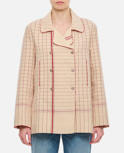 Shop Péro Double Breasted Emrboidered Cotton Jacket In Pink
