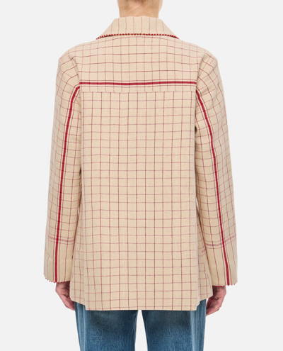 Shop Péro Double Breasted Emrboidered Cotton Jacket In Pink