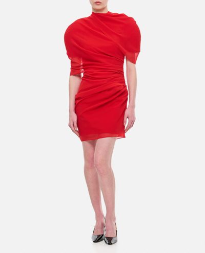 Shop Jacquemus Draped Turtleneck Short Dress In Red