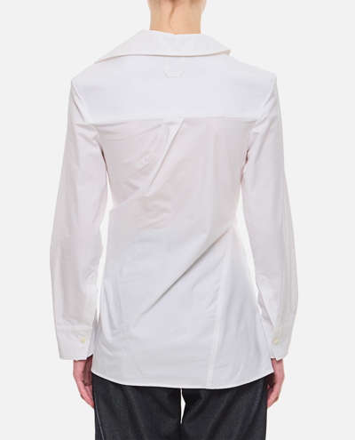 Shop Jacquemus Asymmetric Front Buttoned Cotton Shirt In White
