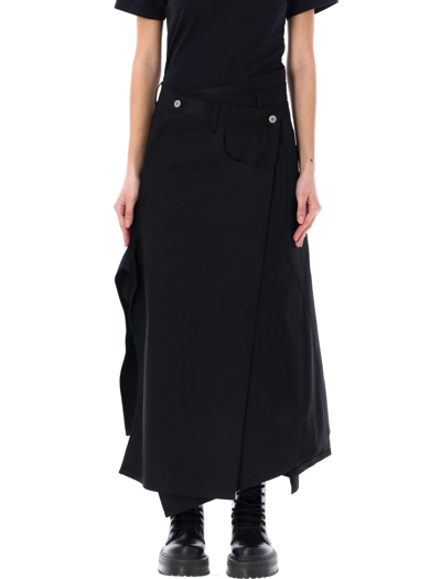Shop Junya Watanabe Asymmetric Midi Skirt In Black