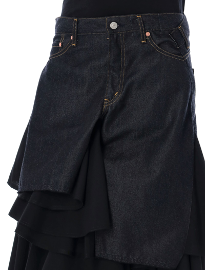 Shop Junya Watanabe Panelled Asymmetric Levis Midi Skirt In Indigo Black