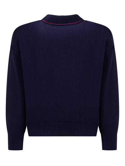 Shop Palm Angels Logo Sweater In Navy Blue