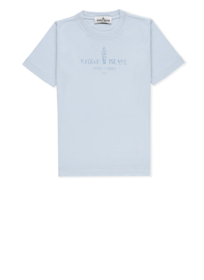 Shop Stone Island Cotton T-shirt In Light Blue