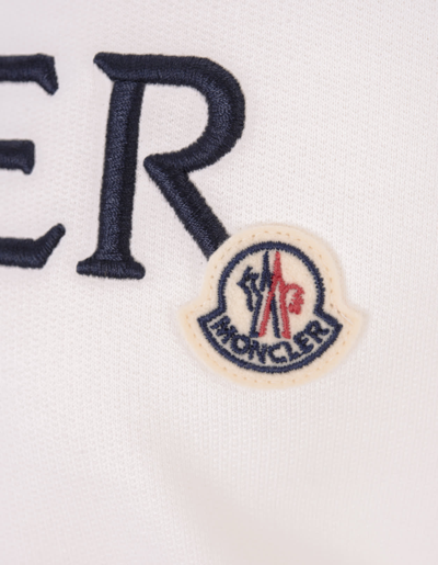 Shop Moncler White Hoodie With Embroidered Lettering Logo