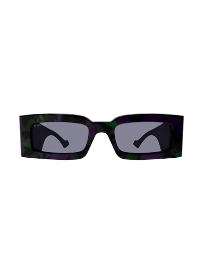 Gucci Logo-plaque Rectangle-frame Sunglasses In 003 Havana Havana Grey