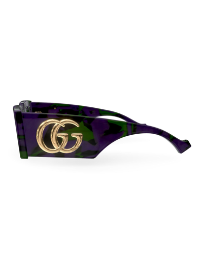 Gucci Logo-plaque Rectangle-frame Sunglasses In 003 Havana Havana Grey