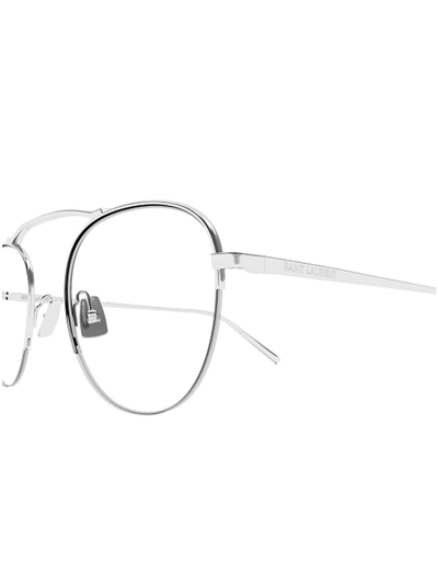 Shop Saint Laurent Round Frame Glasses In 001 Silver Silver Transpa
