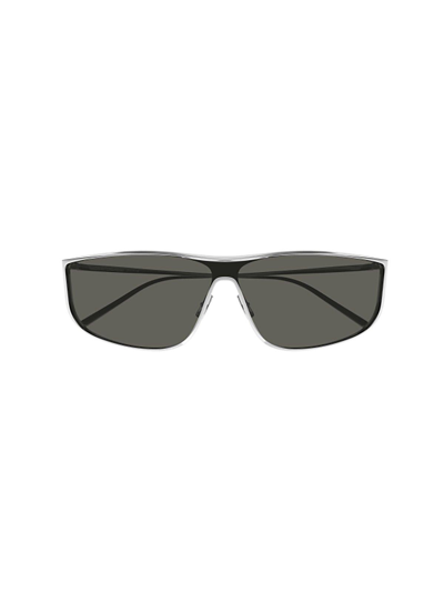 Shop Saint Laurent Sl 605 Luna Rectangular Frame Sunglasses In 001 Silver Silver Grey