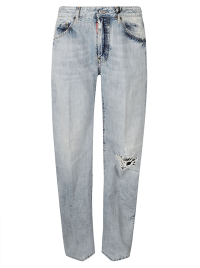 Shop Dsquared2 Distressed Straight Jeans In Navy