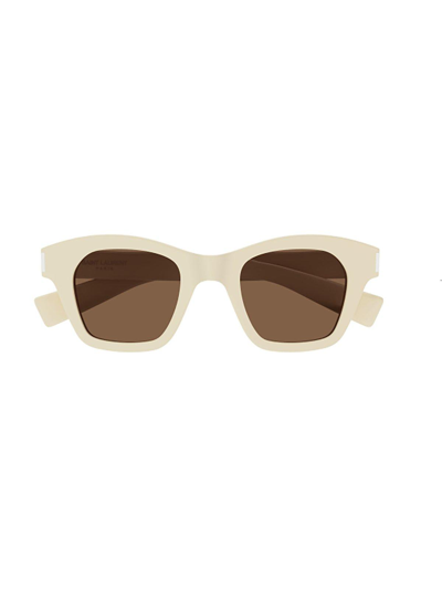 Shop Saint Laurent Cat-eye Frame Sunglasses In 004 Ivory Ivory Brown