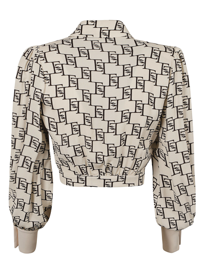 Shop Elisabetta Franchi Logo Monogram Cropped Shirt In Black