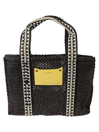 Shop Isabel Marant Weave Logo Patch Tote In Black/yellow