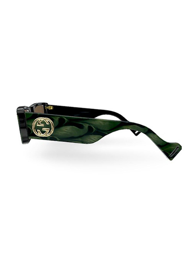 Shop Gucci Rectangular Frame Sunglasses In 014 Green Green Bronze