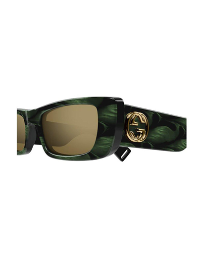 Shop Gucci Rectangular Frame Sunglasses In 014 Green Green Bronze