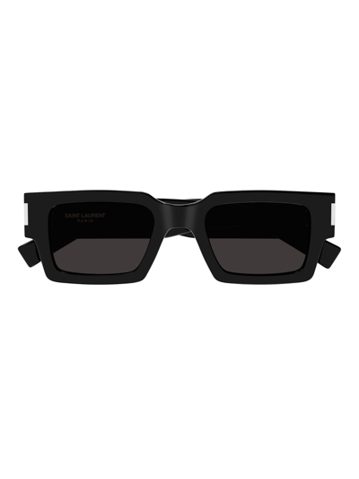 Shop Saint Laurent Core Square Frame Sunglasses In 001 Black Crystal Grey