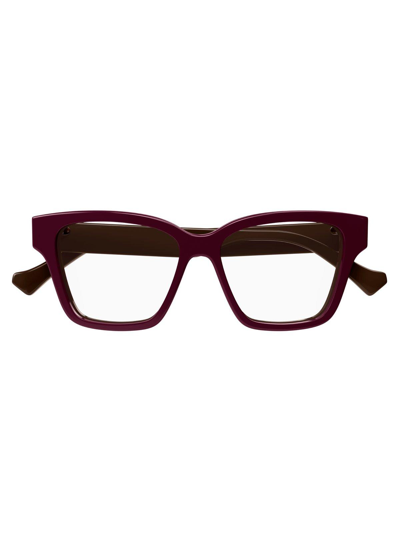 Shop Gucci Rectangle Frame Glasses In 005 Burgundy Burgundy Tra