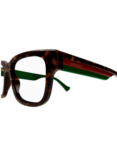 Gucci Rectangular Frame Glasses In 002 Havana Havana Transpa