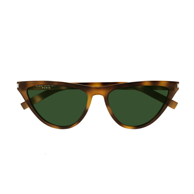Saint Laurent Slim Logo Acetate Cat-eye Sunglasses In 002 Havana Havana Green