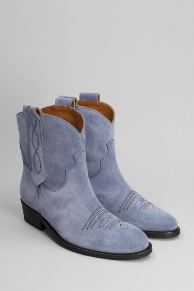 Shop Via Roma 15 Texan Ankle Boots In Cyan Suede