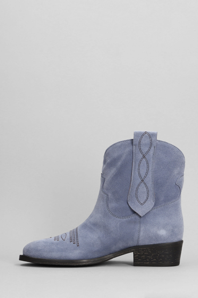 Shop Via Roma 15 Texan Ankle Boots In Cyan Suede