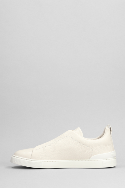 Shop Zegna Triple Stich Sneakers In White Leather