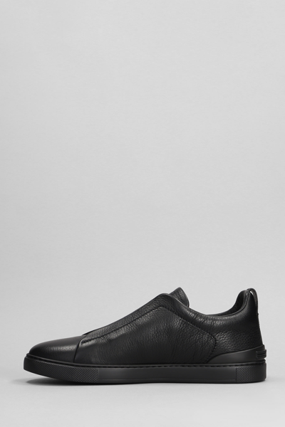Shop Zegna Triple Stich Sneakers In Black Leather