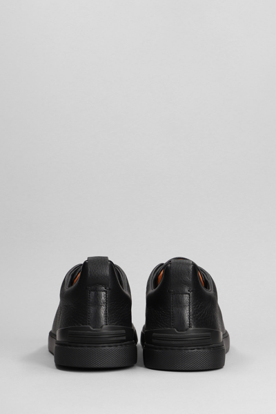 Shop Zegna Triple Stich Sneakers In Black Leather