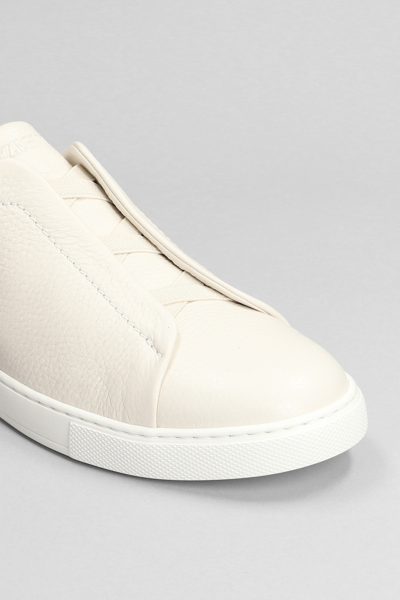 Shop Zegna Triple Stich Sneakers In White Leather