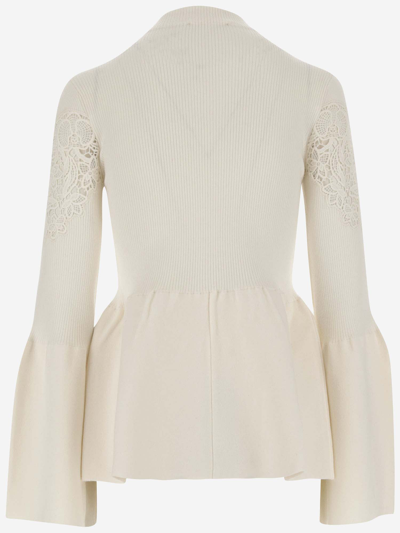 Shop Chloé Stretch Wool Guipure Pullover In Ivory