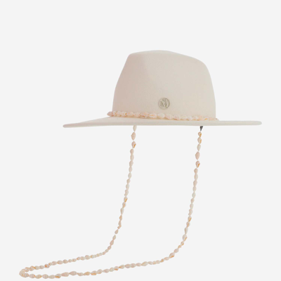 Maison Michel Kyra Wool Felt Hat With Shells In White