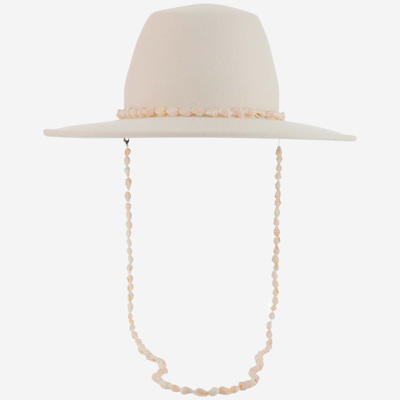 Maison Michel Kyra Wool Felt Hat With Shells In White