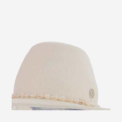 Shop Maison Michel Kyra Wool Felt Hat With Shells In White