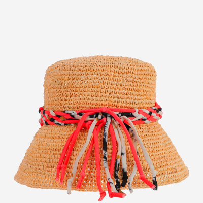 Maison Michel Natural Axel Raffia Bucket Hat In Red