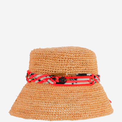 Maison Michel Natural Axel Raffia Bucket Hat In Red