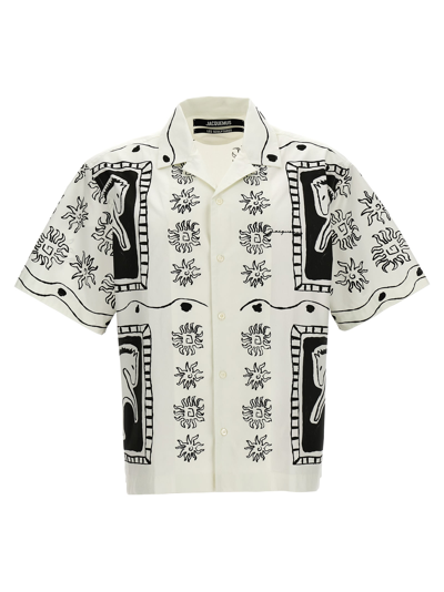 Shop Jacquemus La Chemise Jean Shirt In White/black