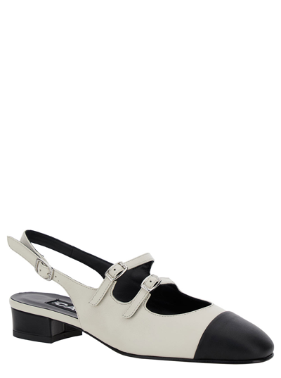 Shop Carel Abricot White Slingback Mary Janes With Contrasting Toe In Leather Woman In Beige