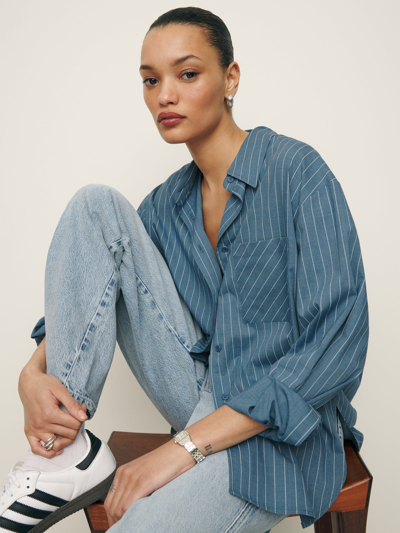 Shop Reformation Will Oversized Shirt In Chambray Stripe