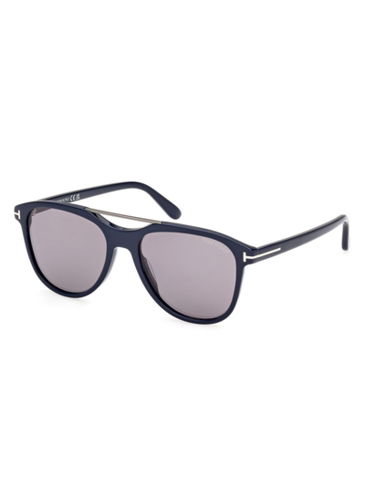 Shop Tom Ford Men's Damian 54mm Pilot Sunglasses In Navy Blue Light Smoke