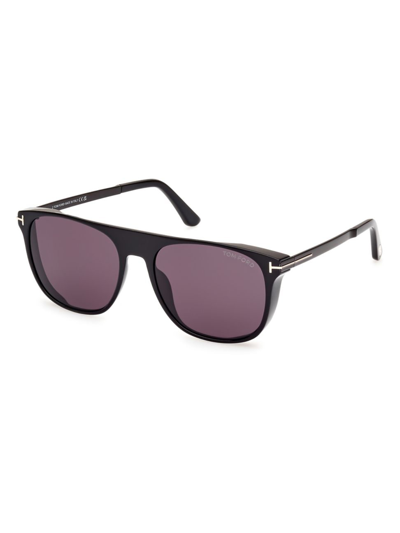Shop Tom Ford Men's 55mm Square Sunglasses In Shiny Black Deep Purple