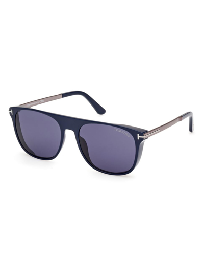 Shop Tom Ford Men's 55mm Square Sunglasses In Shiny Navy Blue