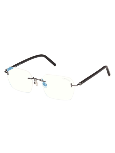 Shop Tom Ford Men's 54mm Blue Block Rectangular Glasses In Ruthenium Matte Black